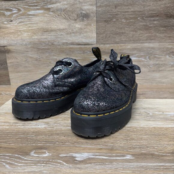 Dr. Martens Holly Metallic Leather Platform Shoes Women's Size 7 - Picture 1 of 7